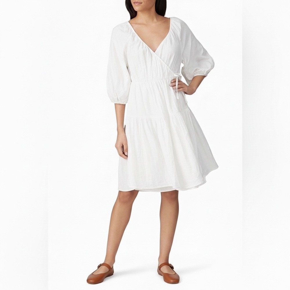 Love, Whit by Whitney Port | White Puff Sleeve Wrap‎ Dress S Cottagecore Bridal